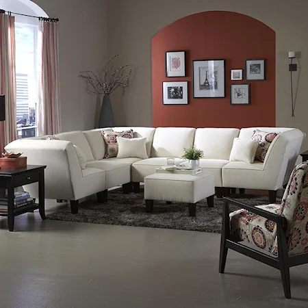 Contemporary Six Piece Sectional Sofa with Wide Flared Arms